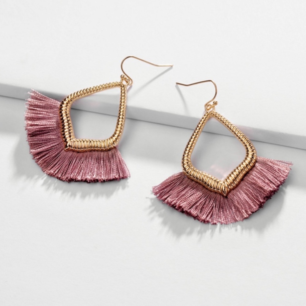 Rose Pink Fringe Tassel Earrings